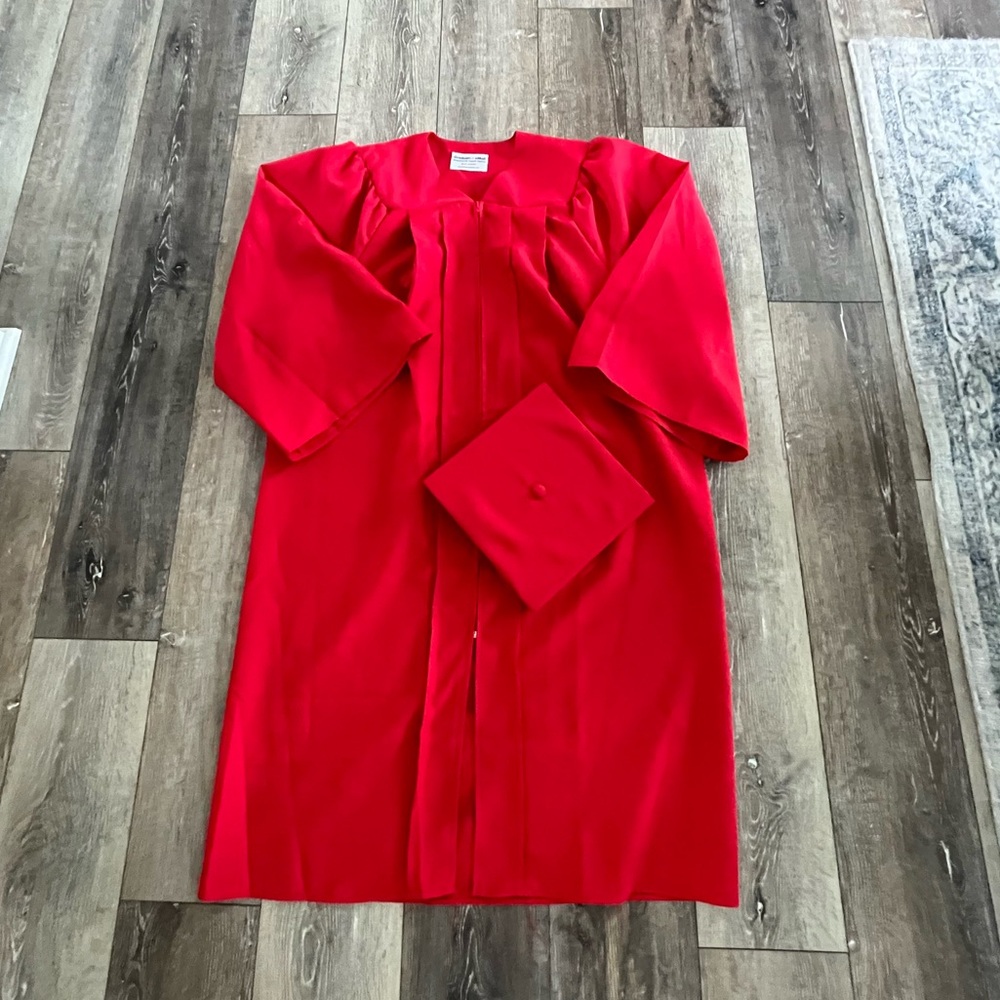 Red Graduation Cap and Gown